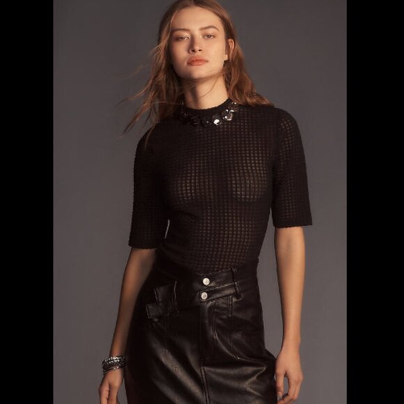 Brand New Maeve Sheer Mesh Mock-Neck Top - Picture 1 of 7